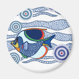 Aboriginal Dot Art Fish-01 Magneet