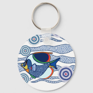 Aboriginal Dot Art Fish-01 Sleutelhanger