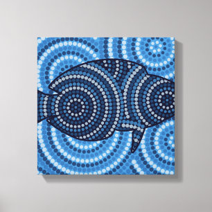 Aboriginal fish stipschilderij canvas afdruk