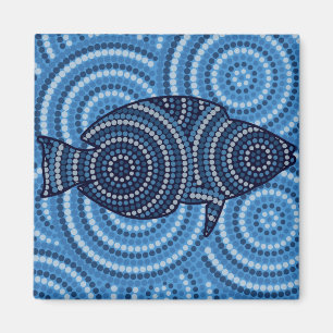 Aboriginal fish stipschilderij magneet