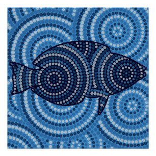 Aboriginal fish stipschilderij perfect poster
