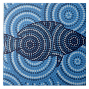 Aboriginal fish stipschilderij tegeltje