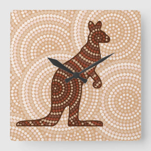 Aboriginal kangaroo stipschilderij vierkante klok