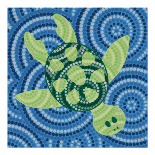 Aboriginal schilderij met schildpad perfect poster