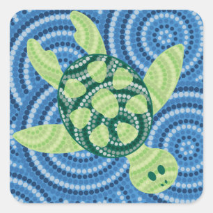 Aboriginal schilderij met schildpad vierkante sticker