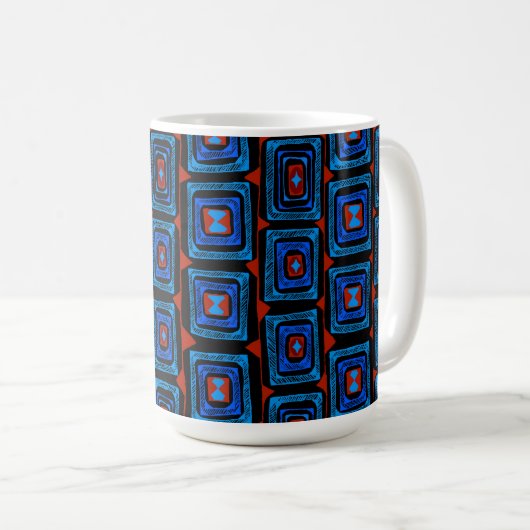 Aboriginal Squares - Red Turquoise Blue Koffiemok (Voorkant rechts)