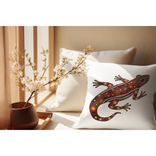 aboriginal style salamander in red kleuren kussen (Creator heeft geüpload)