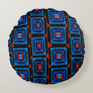 Aboriginal Vierkanten - Rood Turkoois Blauw Rond Kussen