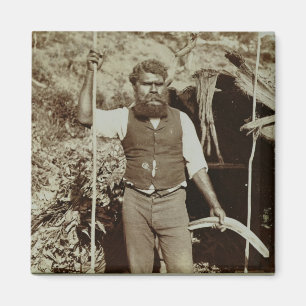 Aborigine met een Boomerang, c.1860s (sepia foto) Magneet