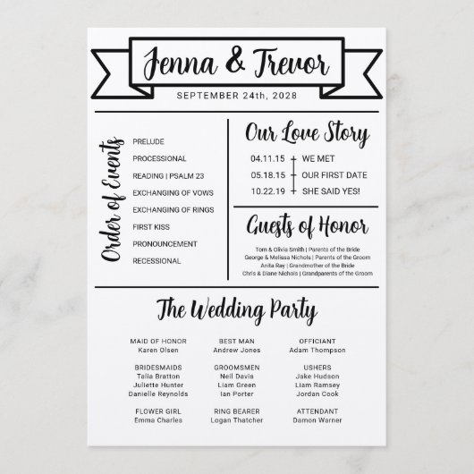 About Us Fun Minimalist Wedding Program Programma (Voorkant)