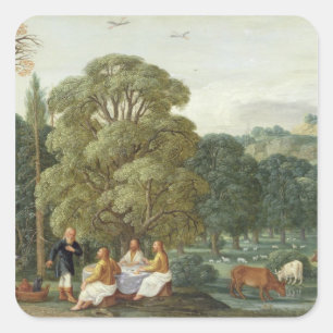 Abraham die de Drie Angels vermaakt Vierkante Sticker