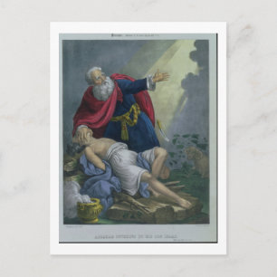 Abraham die zijn zoon Isaac aanbiedt uit een bijbe Briefkaart