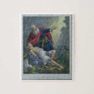 Abraham die zijn zoon Isaac aanbiedt uit een bijbe Legpuzzel