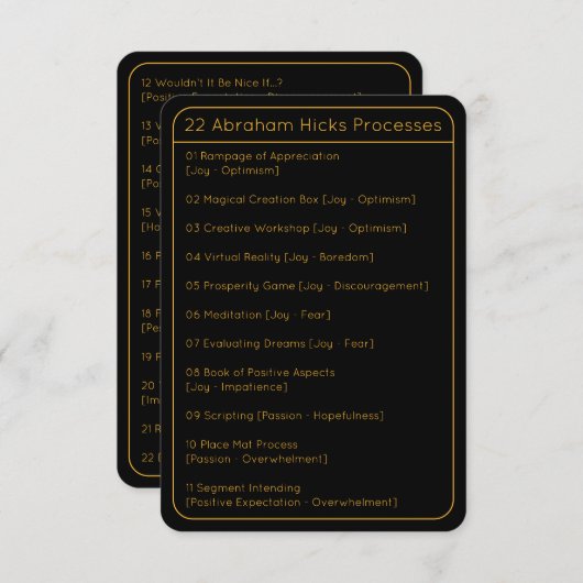 Abraham Hicks LOA 22 Processen Lijst Black Kaart (Voorkant / Achterkant)