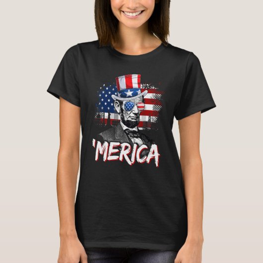 Abraham Lincoln 4 juli Merica Mannen Ameri T-shirt (Voorkant)