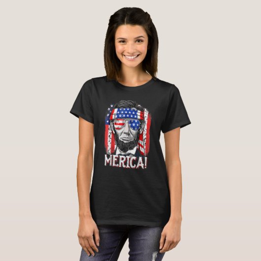 Abraham Lincoln 4 juli Merica Mannen Ameri T-shirt (Voorkant volledig)