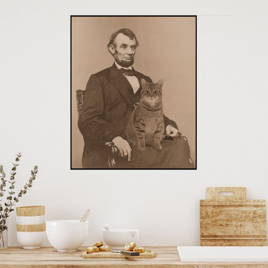 Abraham Lincoln en zijn kat Gloria 2 Poster (Keuken)