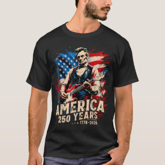 Abraham Lincoln Gitaar spelend VS Vlag 4De Van T-shirt