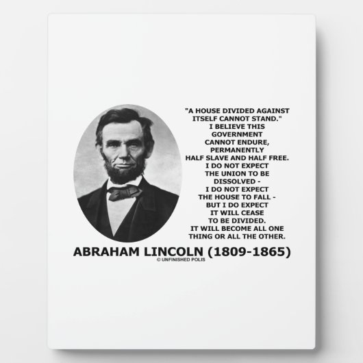 Abraham Lincoln House verdeeld Kan prijsopgave nie Fotoplaat (Voorkant)