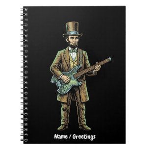 Abraham Lincoln Rockende Koploze Gitaar Houtblok  Notitieboek