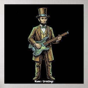 Abraham Lincoln Rockende Koploze Gitaar Houtblok  Poster