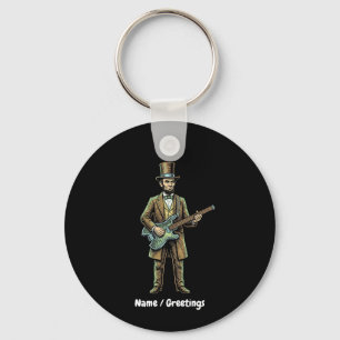 Abraham Lincoln Rockende Koploze Gitaar Houtblok  Sleutelhanger