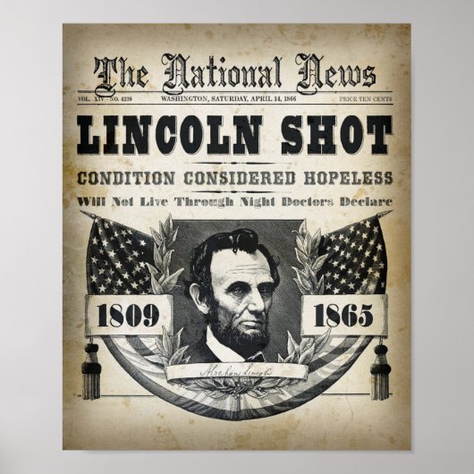 ABRAHAM LINCOLN SHOT HEADLINE POSTER (Voorkant)