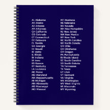 Abréviations des 50 États - Cahier à spirale bleu