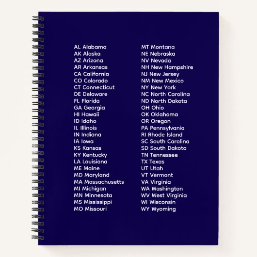 Abréviations des 50 États - Cahier à spirale bleu (Devant)