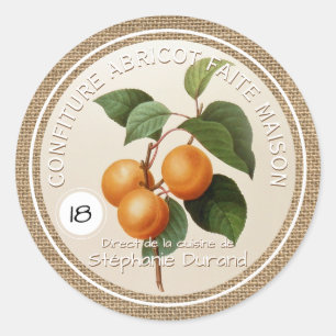 Abricot huisgemaakte jam Ronde naam Etiquette Sticker