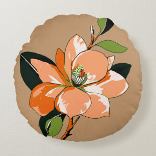 Abrikoos Azalea op Taupe Rond Kussen