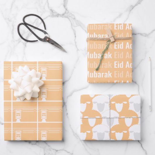 Abrikoos Eid Adha Mubarak Kaaba Schaap Inpakpapier Vel (Voorkant)