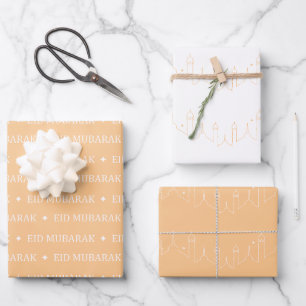 Abrikoos Eid Mubarak Masjid Patroon Ontwerp Inpakpapier Vel
