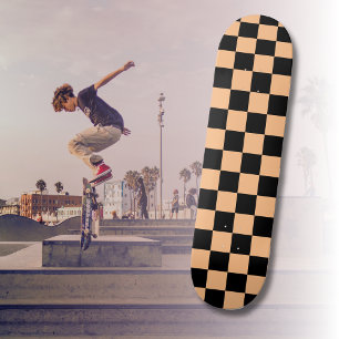 Abrikoos en Zwart Geruite Vintage Skateboard