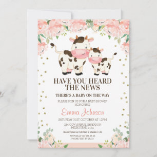 Abrikoos Floral Heard Nieuws Koe Baby shower Kaart