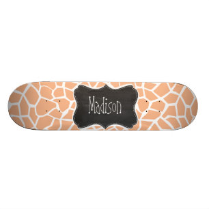 Abrikoos Kleur Giraffe Print;  schoolbord Skateboard