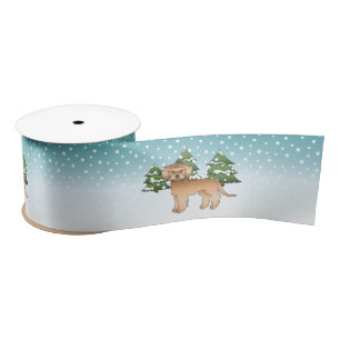 Abrikoos Mini Goldendoodle Hond In Een Winterbos Lint