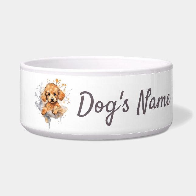 Abrikoos Poedel Puppy Keramische Pet Bowl Voerbakje (Voorkant)