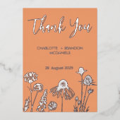 Abrikoos Wildbloemen Bruiloft Dank u Goud Folie Uitnodiging (Voorkant)