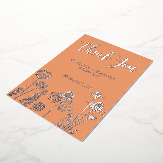Abrikoos Wildbloemen Bruiloft Dank u Goud Folie Uitnodiging (Gedraaid)