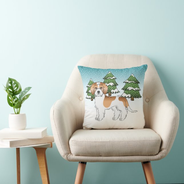 Abrikoos & Witte Mini Goldendoodle Winterbos Kussen (Stoel)