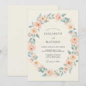 Abrikozen Celadon Krans Bruiloft Kaart (Voorkant / Achterkant)