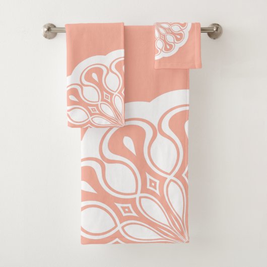Abrikozen en witte Abstracte Modern Mandala Bad Handdoek (Insitu)