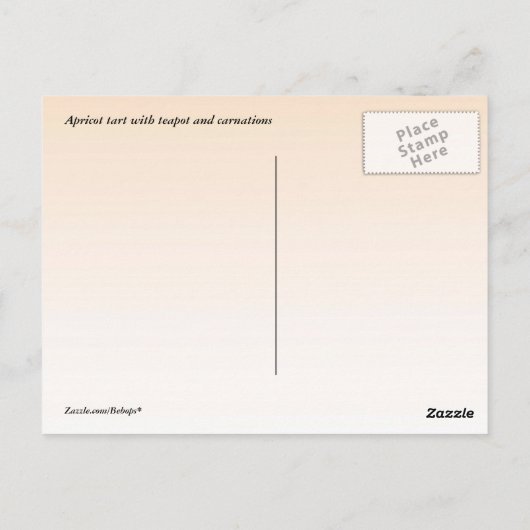 Abrikozen kunst met theepot en anjers briefkaart (Achterkant)