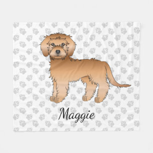 Abrikozen Mini Goldendoodle Cartoon Hond & Naam Fleece Deken