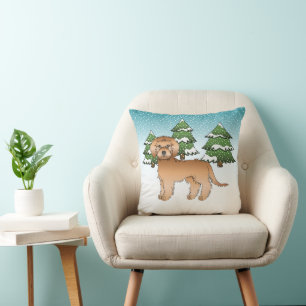 Abrikozen Mini Goldendoodle Hond In Een Winterbos Kussen