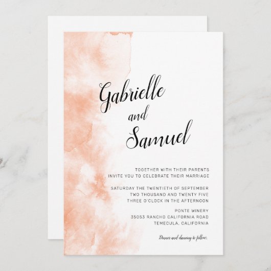 Abrikozen Waterverf Moderne kalligrafie bruiloft (Voorkant / Achterkant)