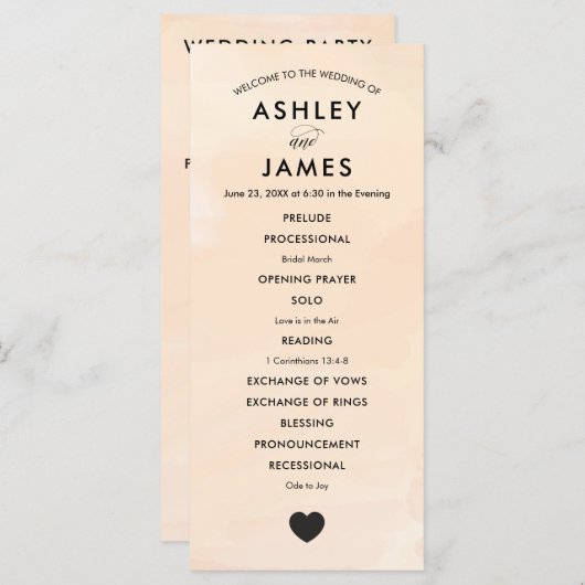 Abrikozen Waterverf Trouwprogramma voor Ceremonie Programma (Voorkant / Achterkant)