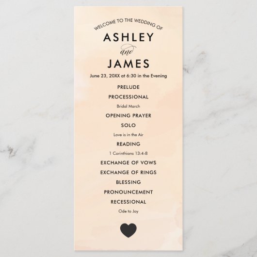 Abrikozen Waterverf Trouwprogramma voor Ceremonie Programma (Voorkant)