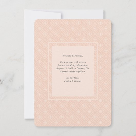 Abrikozenboog foto Bewaar de datum aankondiging (Achterkant)